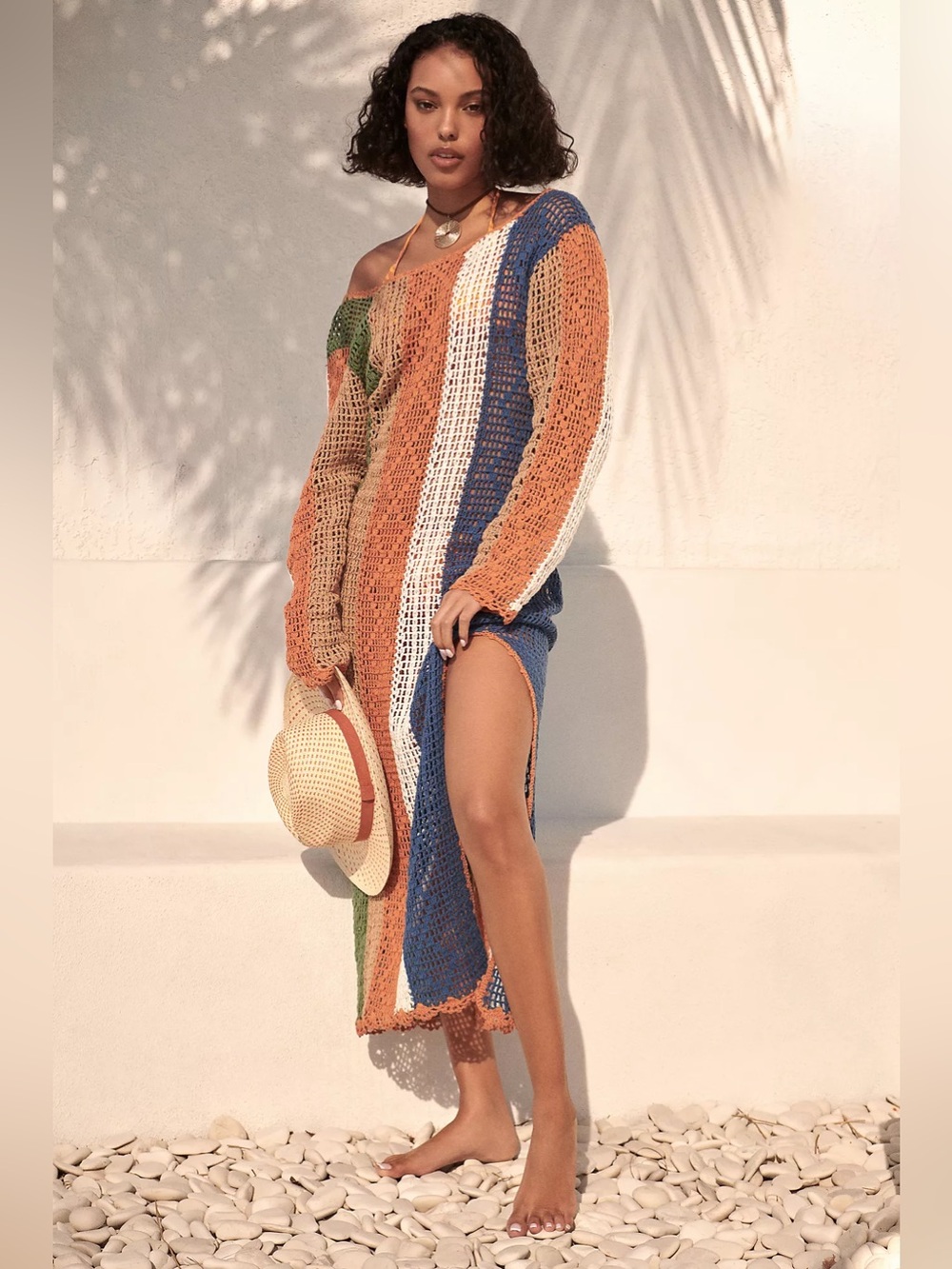 Mahila Colourblock Crochet Midi Dress Cover Up